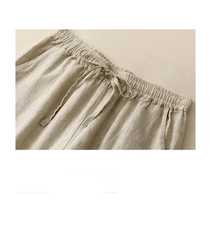 "Hikari" Pantalon large femme en coton et lin | Taille haute fluide, simple et élégant