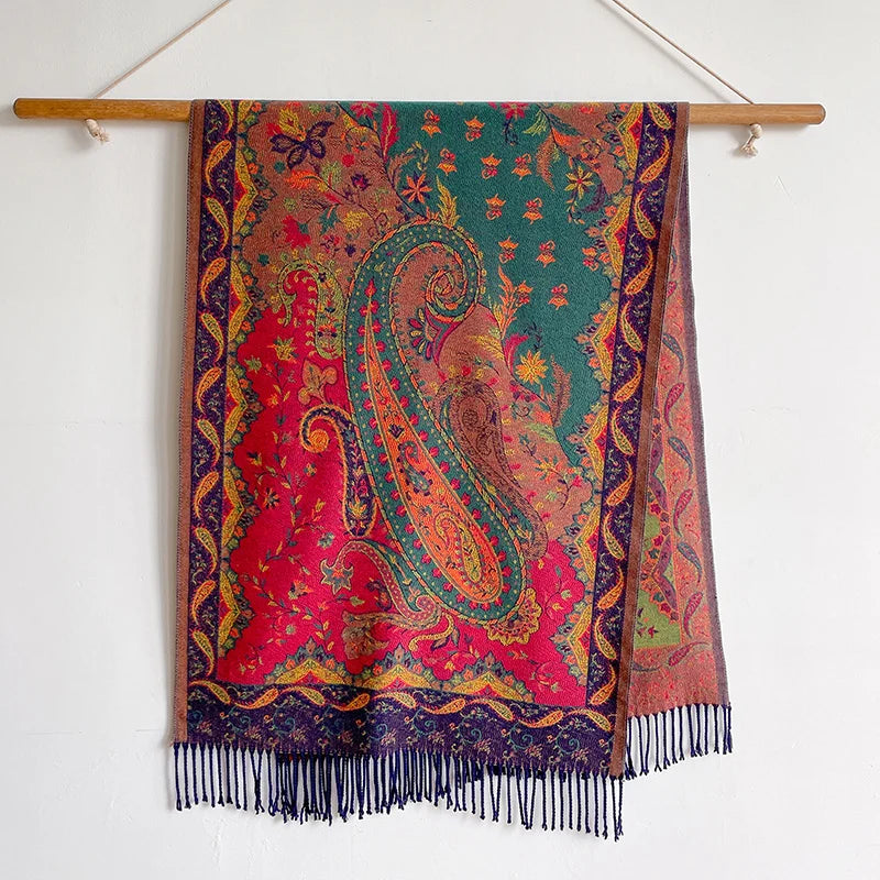 Écharpe Jacquard à Motifs Floraux - Style Bohème & Douceur