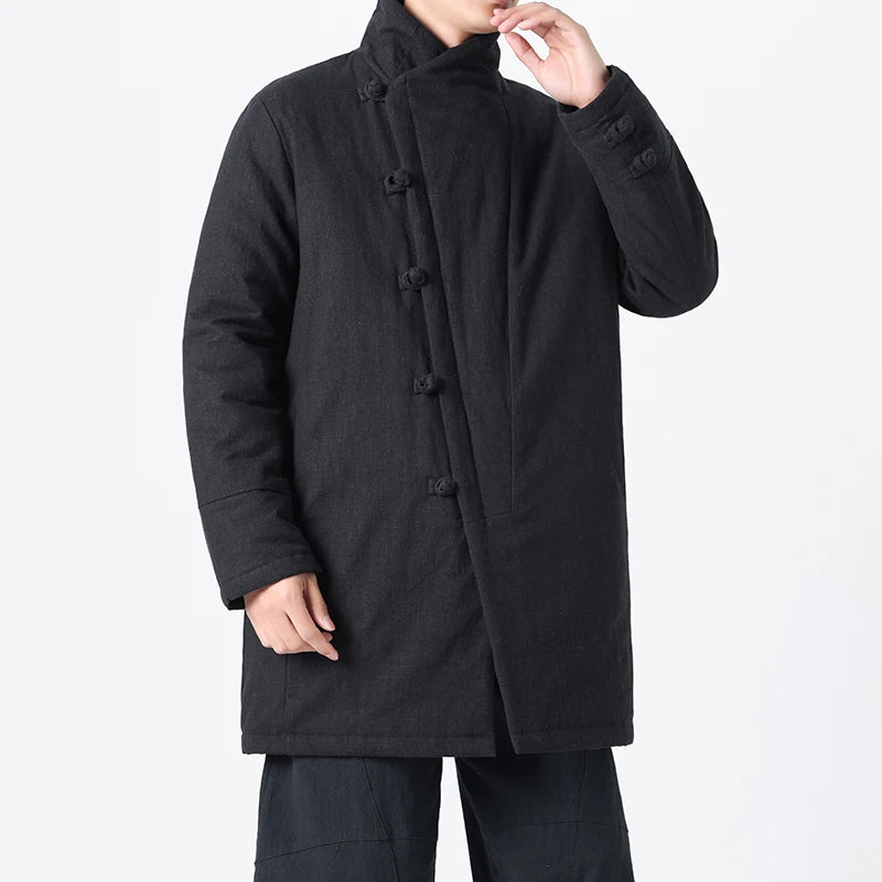 Manteau Long Chinois Asymétrique - Hanfu Hivernal & Tangzhuang Moderne