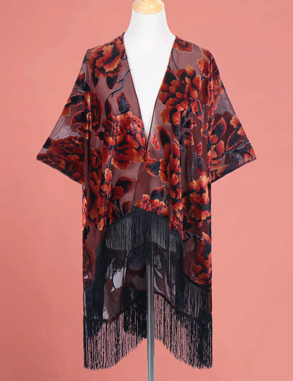 Kimono Long en Tulle Brodé - Élégance Bohème et Légèreté