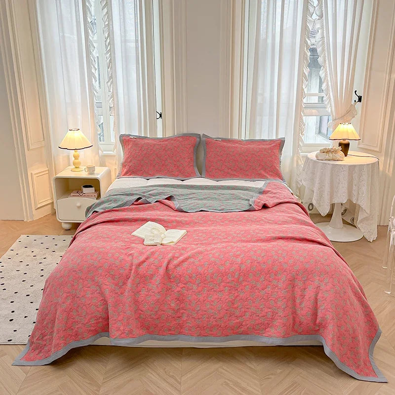 Couvre-Lit Rose Élégance – Charme Douceur en Coton Jacquard