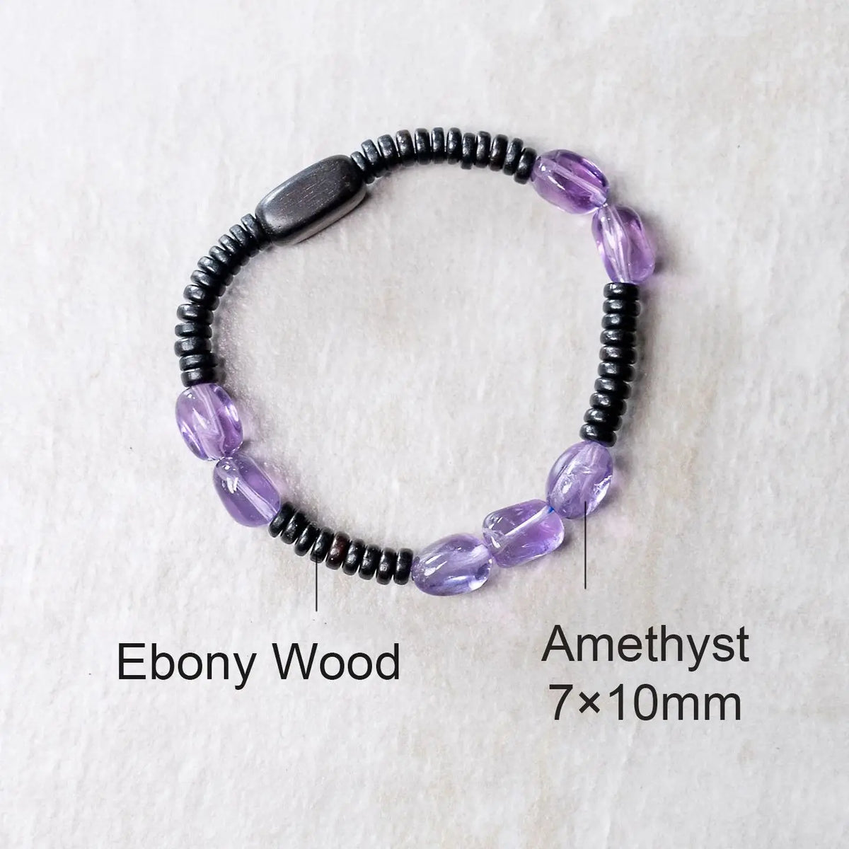 Bracelet Éclats d'Améthyste et Bois de Santal Noir – Minimaliste Fait Main
