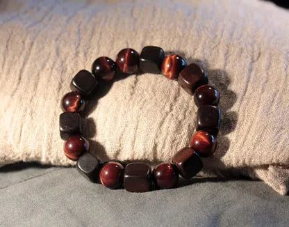 Bracelet Oeil de Tigre 10 mm et Bois d'Ébène – Amulette de Prospérité Homme et Femme
