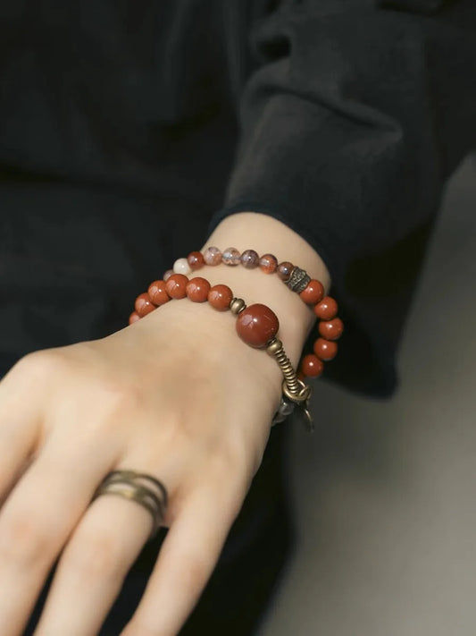 Bracelet Multirang Jade Vert ou Jaspe Rouge et Laiton – Fait Main, Homme et Femme