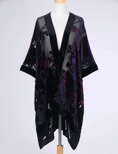 Kimono Long en Tulle Brodé - Élégance Bohème et Légèreté