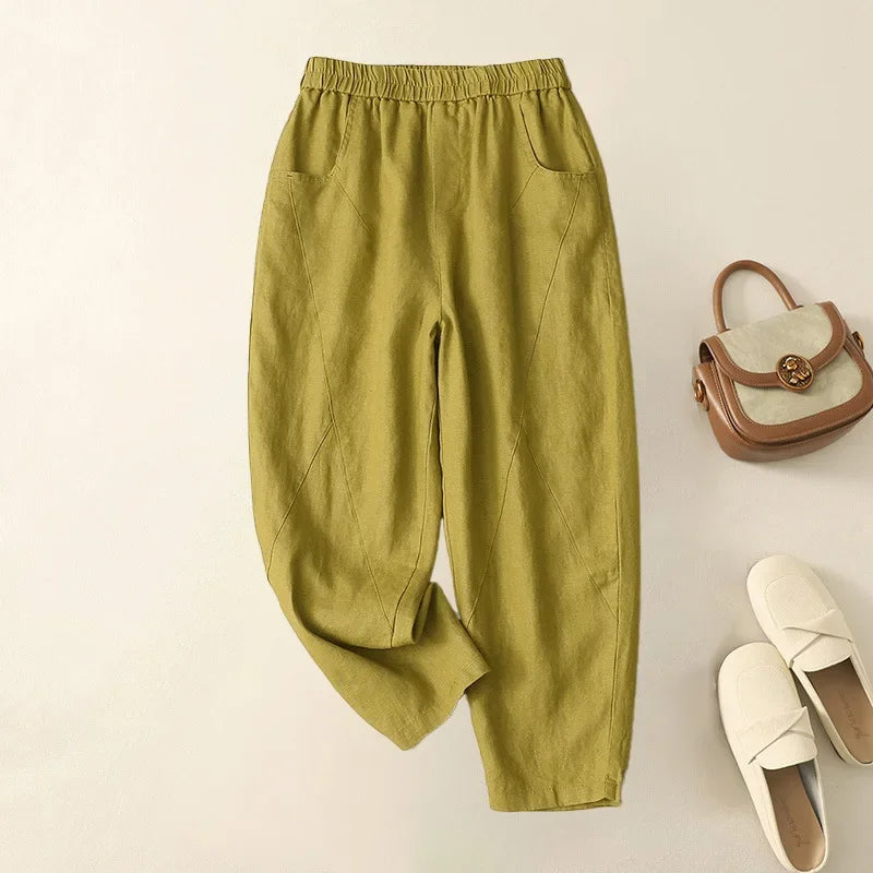 Pantalon large gris anthracite en lin, design zen avec une ceinture élastique souple pour un confort absolu.