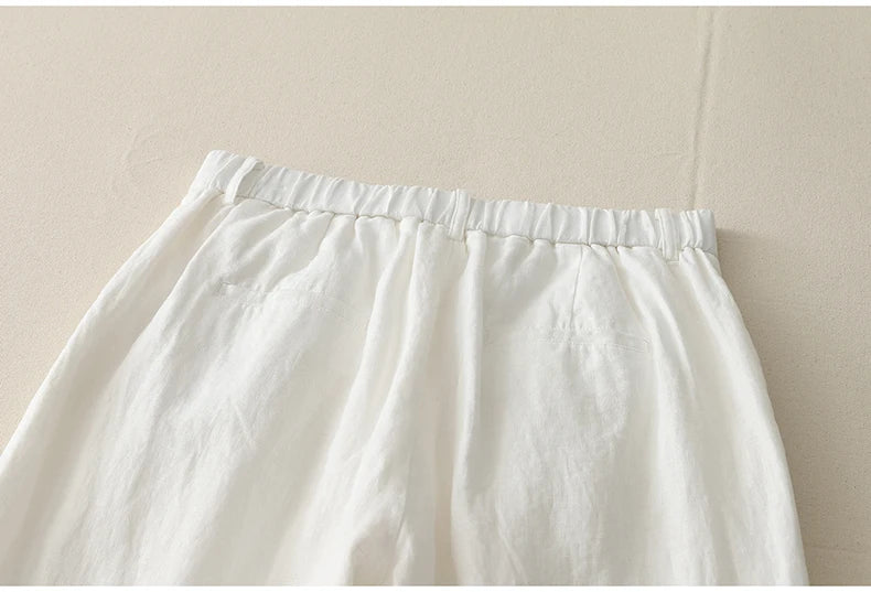 "Shizuka" Pantalon femme en lin et coton | Taille haute droite, style simple et élégant