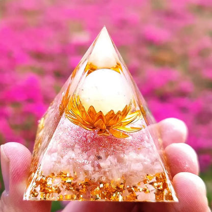 Pyramide d'Orgonite en Améthyste et Obsidienne