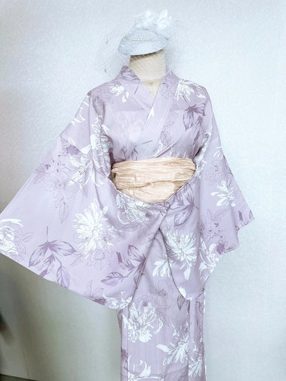 Lavender Floral Two-Piece Yukata | Lightweight Fabric Japanese Summer Kimono