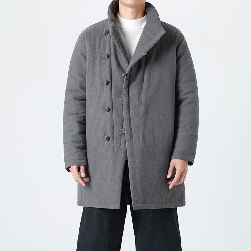 Manteau Long Chinois Asymétrique - Hanfu Hivernal & Tangzhuang Moderne