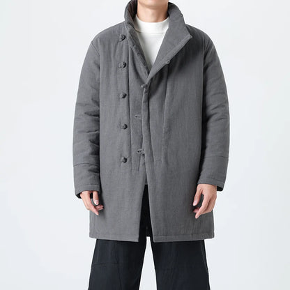 Manteau Long Chinois Asymétrique - Hanfu Hivernal & Tangzhuang Moderne