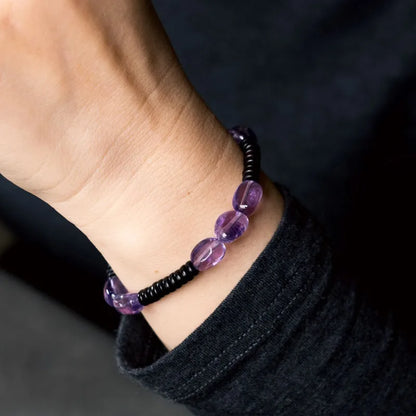 Bracelet Éclats d'Améthyste et Bois de Santal Noir – Minimaliste Fait Main