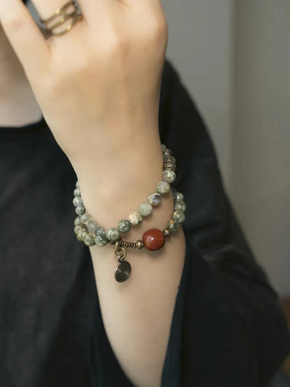 Bracelet Multirang Jade Vert ou Jaspe Rouge et Laiton – Fait Main, Homme et Femme