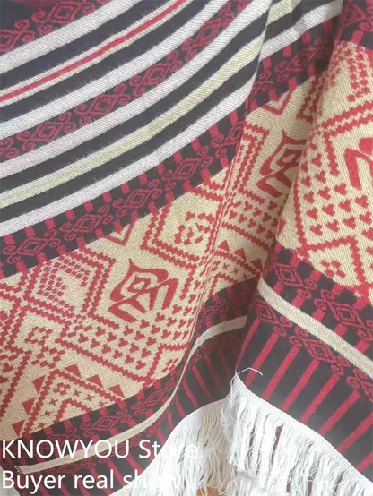 Poncho Ethnique à Franges - Style Bohème & Jacquard