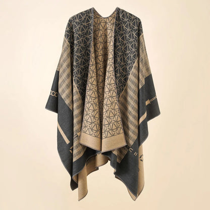 Poncho Éthnique en Laine avec Motifs Géométriques