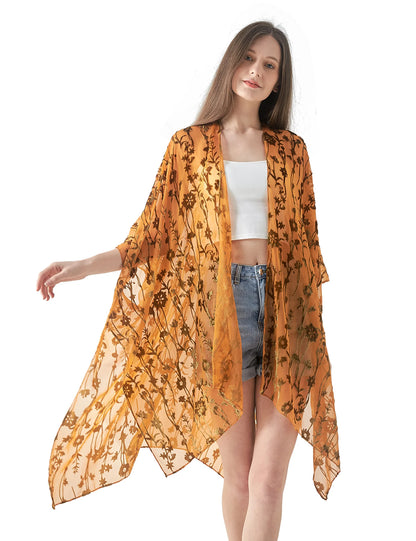 Kimono Long en Tulle Brodé - Élégance Bohème et Légèreté