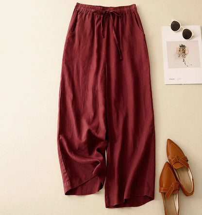 "Hikari" Pantalon large femme en coton et lin | Taille haute fluide, simple et élégant