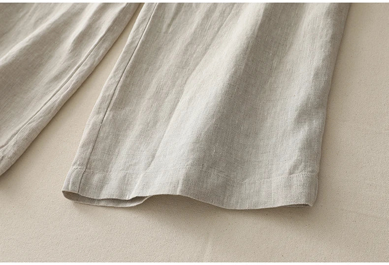 "Shizuka" Pantalon femme en lin et coton | Taille haute droite, style simple et élégant