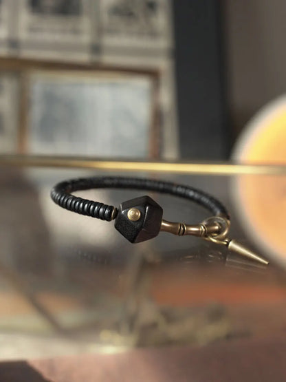 Bracelet Ébène et Breloque en Laiton – Style Rétro Bohème, Esprit Africain