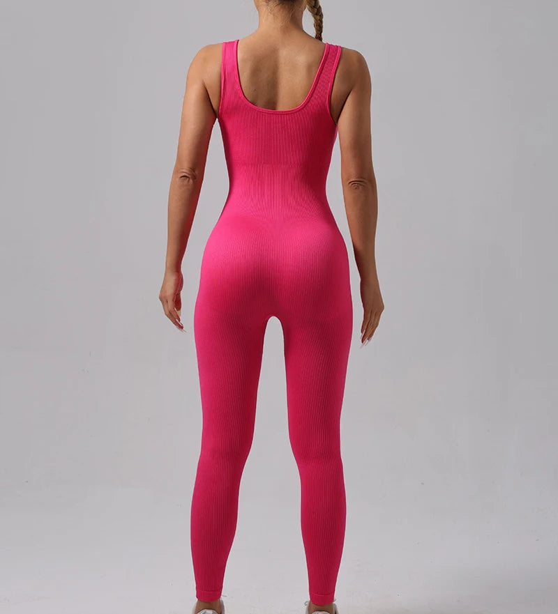 Combinaison de Yoga Femme Sans Coutures - Tenue de Sport Une Pièce Sans Manches pour Fitness et Gym