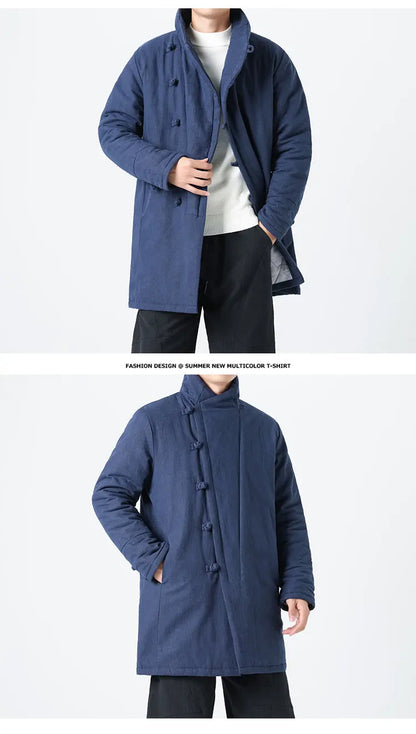 Manteau Long Chinois Asymétrique - Hanfu Hivernal & Tangzhuang Moderne