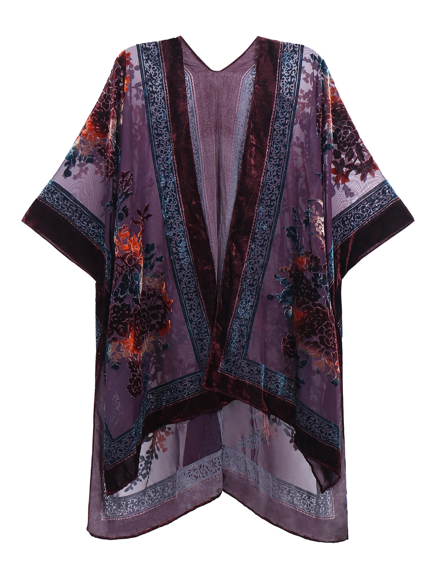 Kimono Long en Tulle Brodé - Élégance Bohème et Légèreté