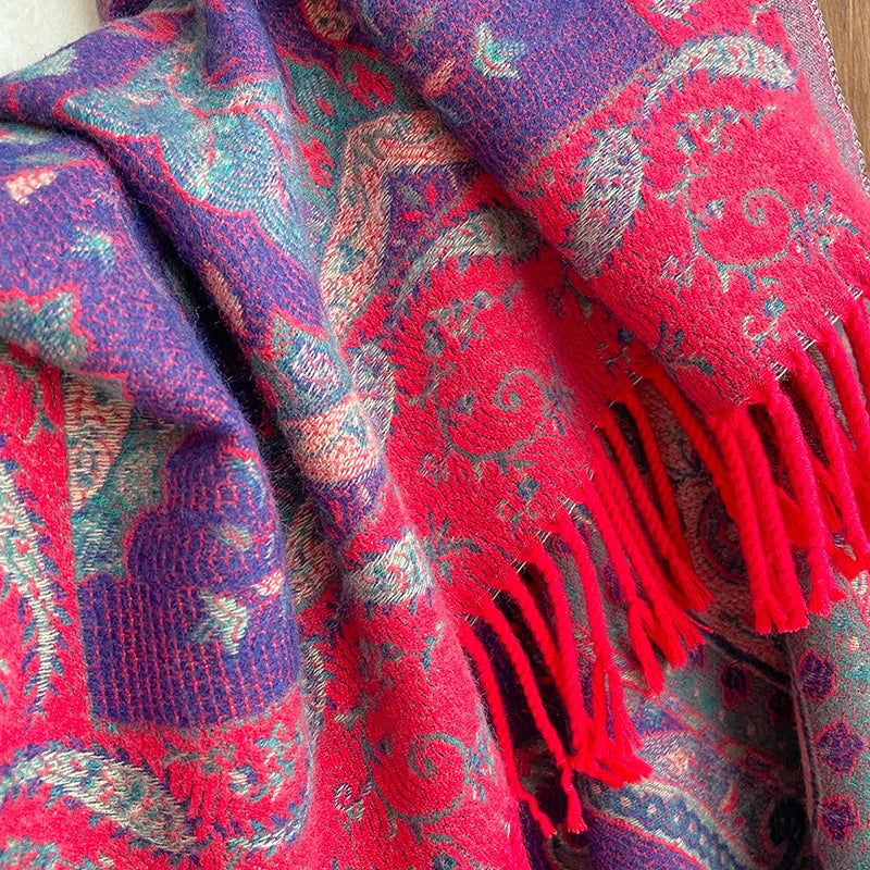 Écharpe Jacquard à Motifs Floraux - Style Bohème & Douceur
