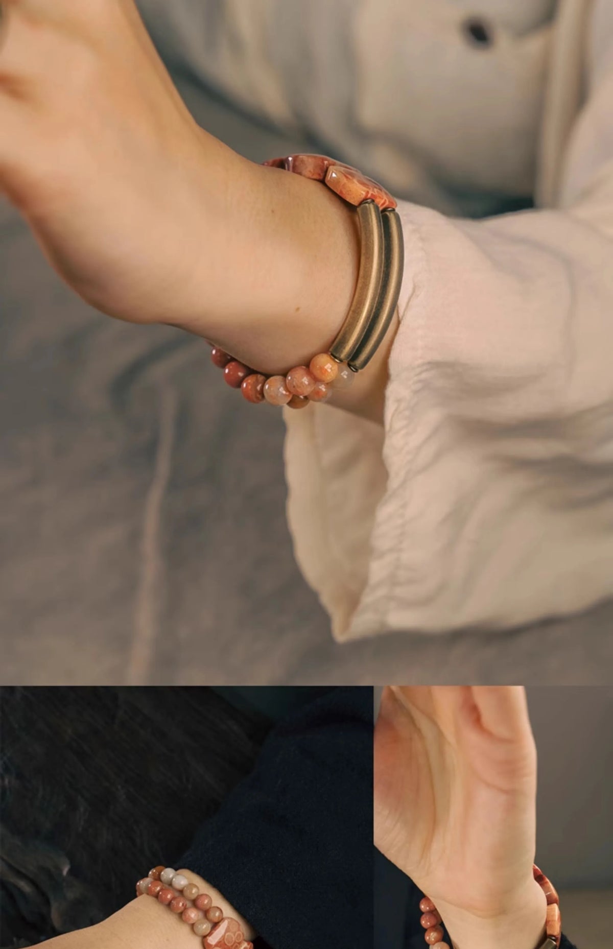 Bracelet Pierre Rouge Naturelle et Perles de Laiton – Bijou Yoga et Sérénité Unisexe