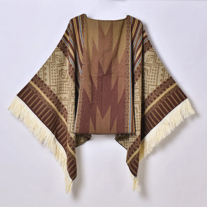 Poncho Ethnique à Franges - Style Bohème & Jacquard