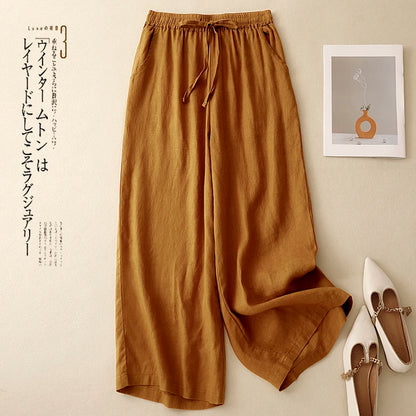 "Hikari" Pantalon large femme en coton et lin | Taille haute fluide, simple et élégant