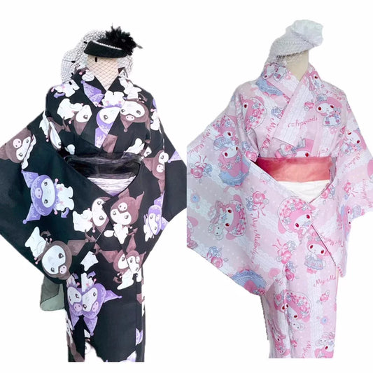 Yukata Deux Pièces My Melody et Kuromi | Kimono Japonais d'Été avec Motifs Ludiques et Colorés