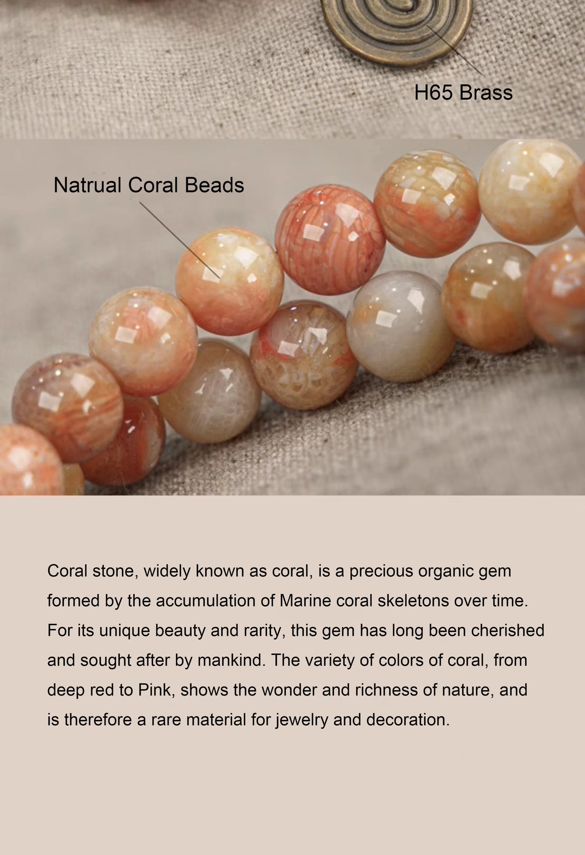 Bracelet Pierre Corail et Agate de Gobi avec Perles de Laiton – Bijou Oriental Unisexe