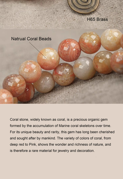 Bracelet Pierre Corail et Agate de Gobi avec Perles de Laiton – Bijou Oriental Unisexe