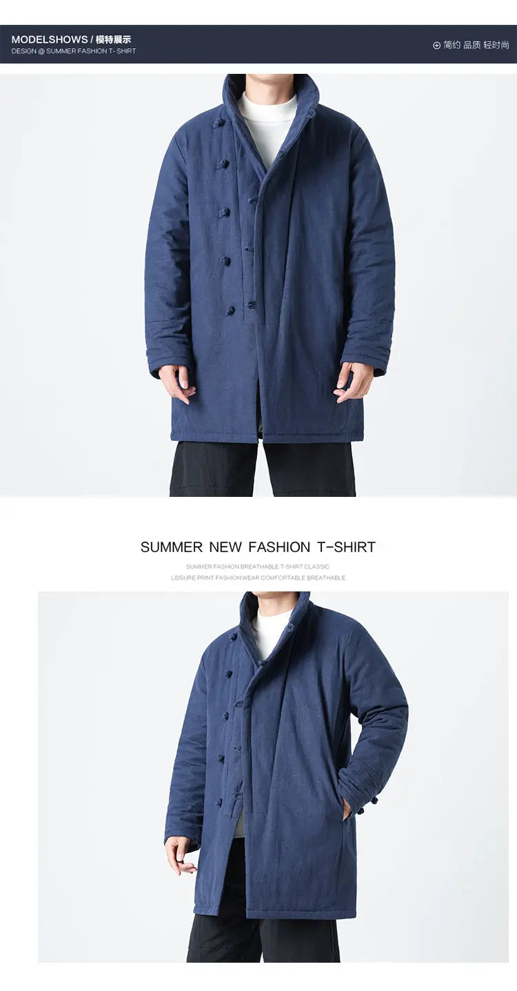 Manteau Long Chinois Asymétrique - Hanfu Hivernal & Tangzhuang Moderne