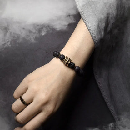 Bracelet Homme Pierre de Lave Volcanique et Laiton Vintage – Diffuseur d'Huiles, Jusqu'au 22 cm