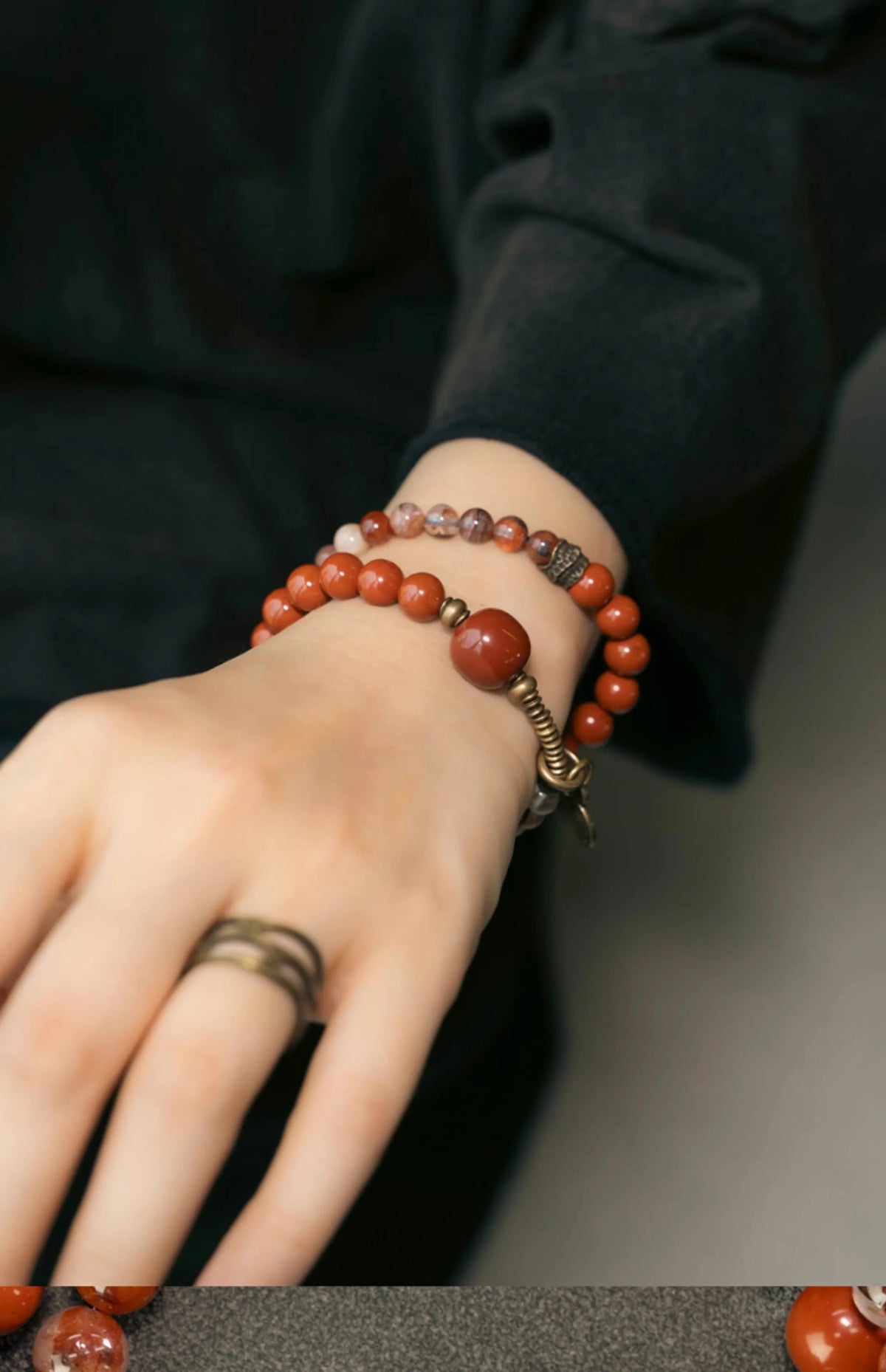 Bracelet Multirang Jade Vert ou Jaspe Rouge et Laiton – Fait Main, Homme et Femme