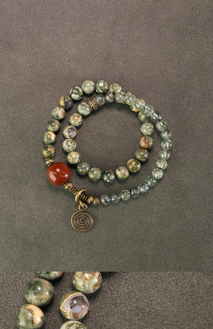 Bracelet Multirang Jade Vert ou Jaspe Rouge et Laiton – Fait Main, Homme et Femme