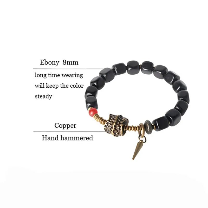 Bracelet Ébène Cubique et Cuivre Martelé Vieilli – Style Rock, Homme et Femme