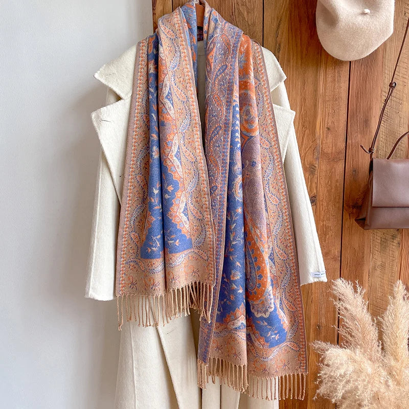 Écharpe Jacquard à Motifs Floraux - Style Bohème & Douceur