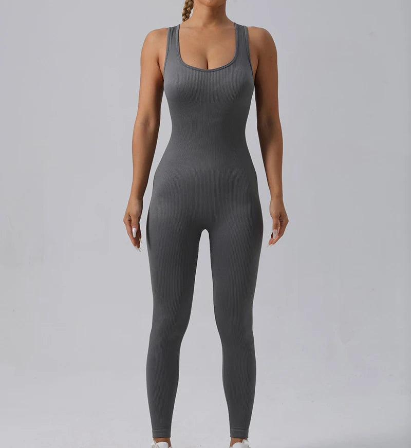 Combinaison de Yoga Femme Sans Coutures - Tenue de Sport Une Pièce Sans Manches pour Fitness et Gym