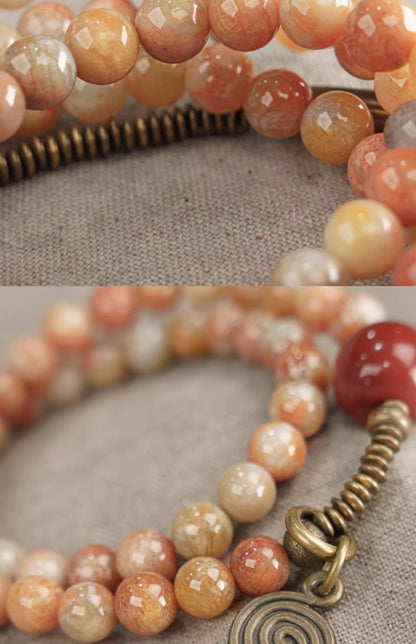 Bracelet Pierre Corail et Agate de Gobi avec Perles de Laiton – Bijou Oriental Unisexe