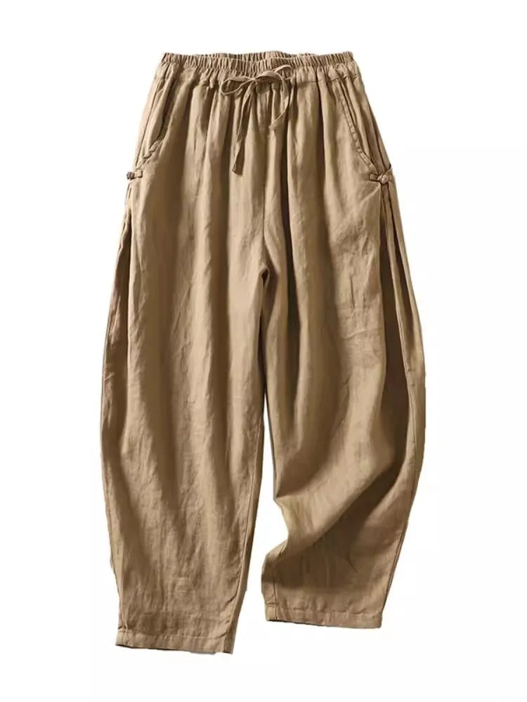 "Tsubaki" Pantalon femme en coton style sarouel | Taille élastiquée, coupe ample vintage