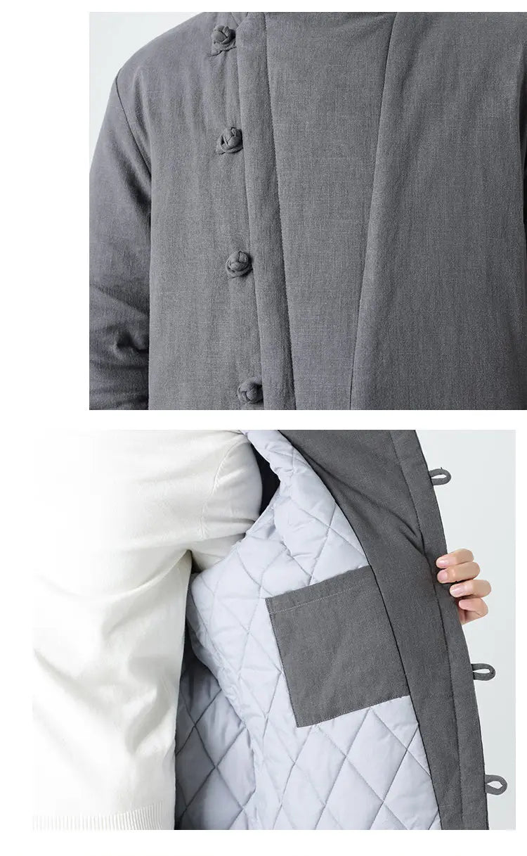 Manteau Long Chinois Asymétrique - Hanfu Hivernal & Tangzhuang Moderne