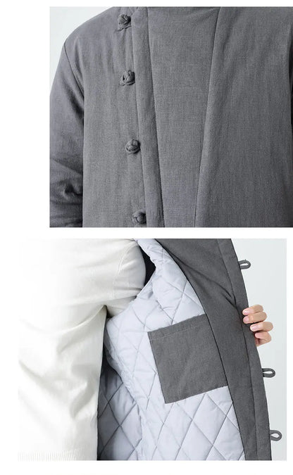 Manteau Long Chinois Asymétrique - Hanfu Hivernal & Tangzhuang Moderne