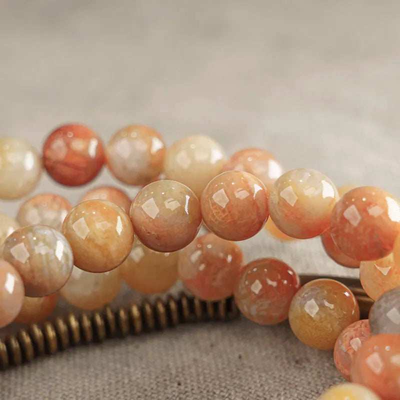 Bracelet Pierre Corail et Agate de Gobi avec Perles de Laiton – Bijou Oriental Unisexe