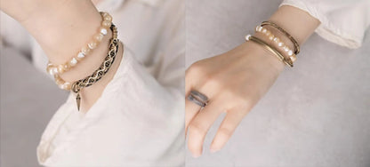 Bracelet Triple Tour Coquillage Naturel 6 mm et Laiton Vintage – Bohème pour Femme