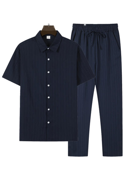 Ensemble Lin Décontracté Homme – Chemise Boutonnée et Pantalon Droit