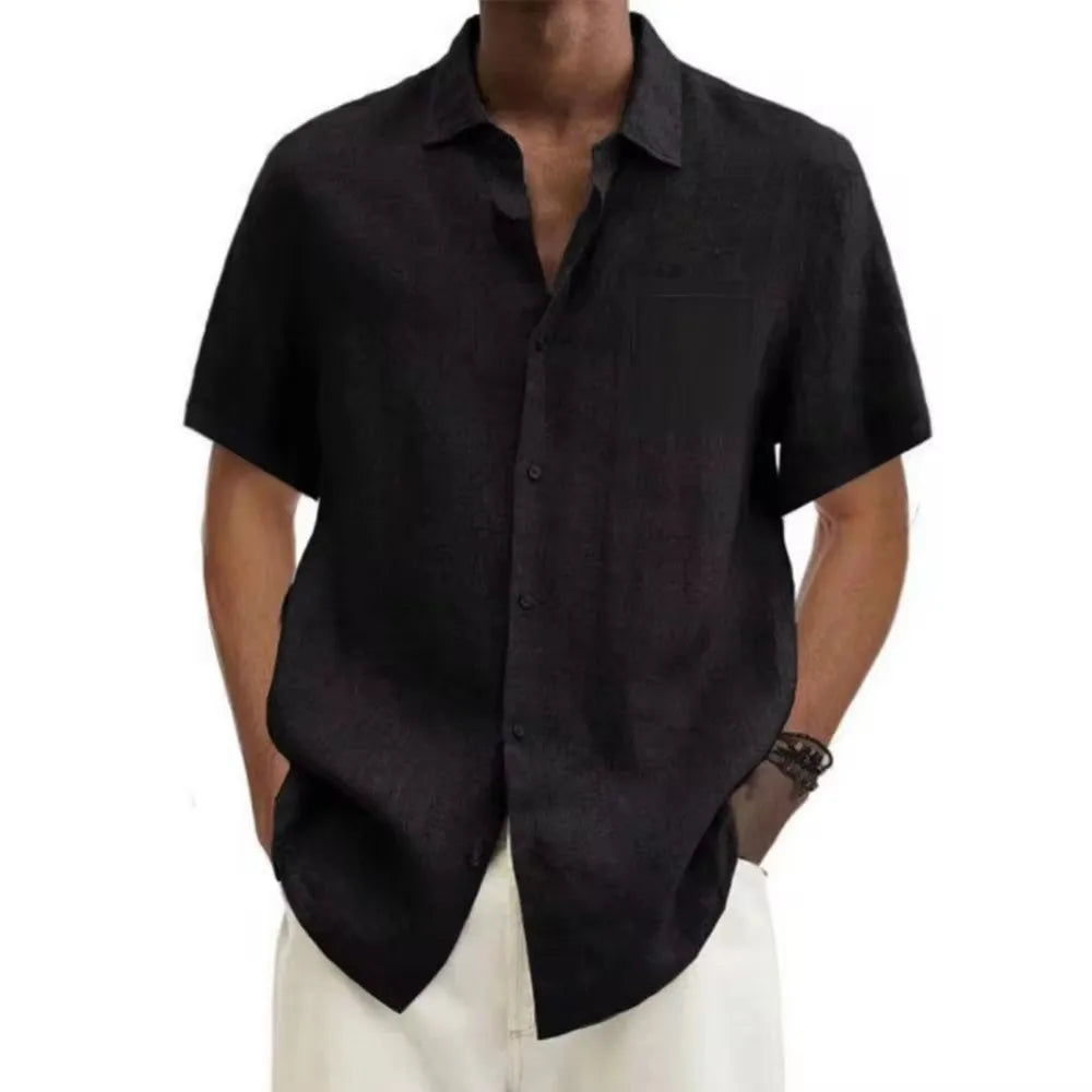 "Daichi" Chemise homme en coton et lin | Manches courtes, coupe droite estivale