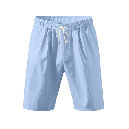 Short décontracté noir en mélange lin et coton, coupe droite pour un style minimaliste.