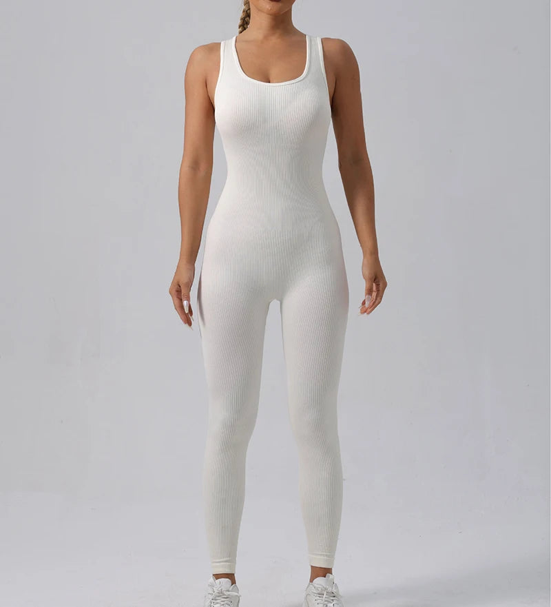 Combinaison de Yoga Femme Sans Coutures - Tenue de Sport Une Pièce Sans Manches pour Fitness et Gym